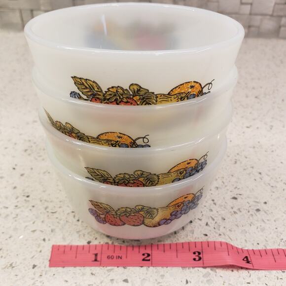 Vintage Anchor Hocking Fire King 6oz White Custard Cup Bounty Fruit Pattern #434 - Picture 11 of 14